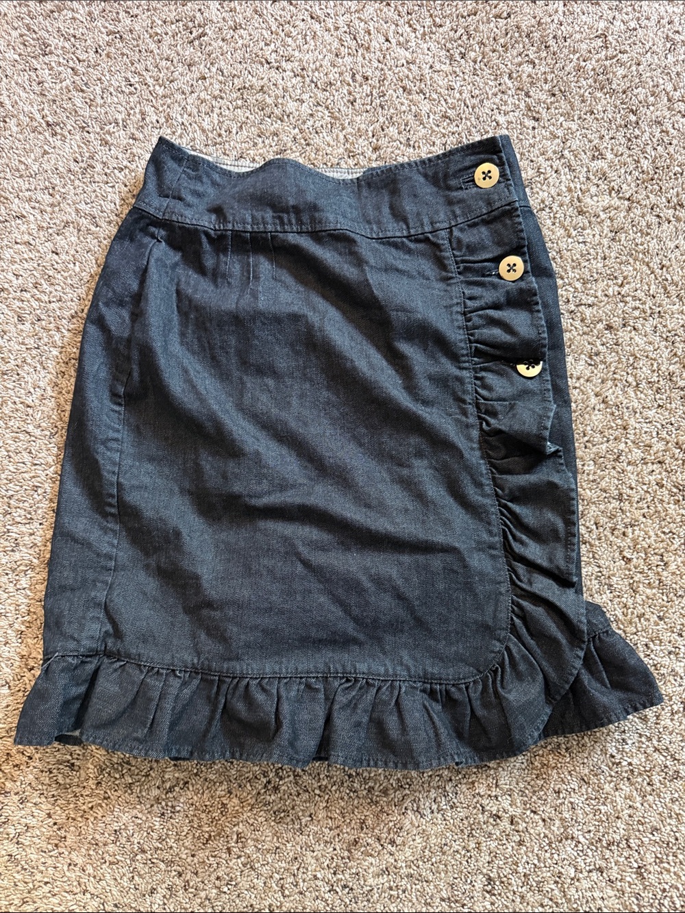 Denim Ruffle Hem Button-Detail Women's Skirt